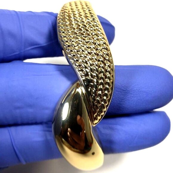 Gold Hinged Bangle Bracelet – Textured Luxury Jewelry for Elegant Layering, 7" - Picture 3 of 9